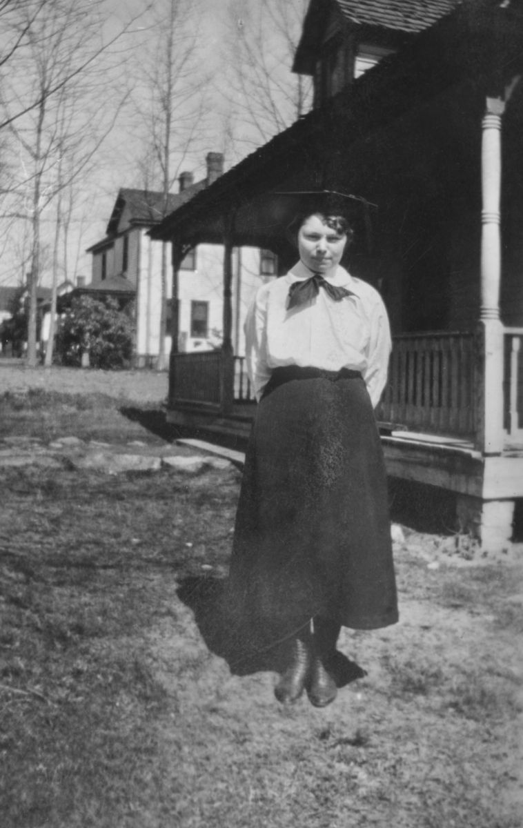 Juniata Voorheis wearing a graduation mortarboard at Brevard Institute, Brevard NC 1921.